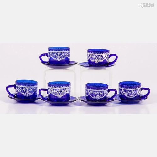 A Set of Six Moser Enameled Glass Demitasse Cups and