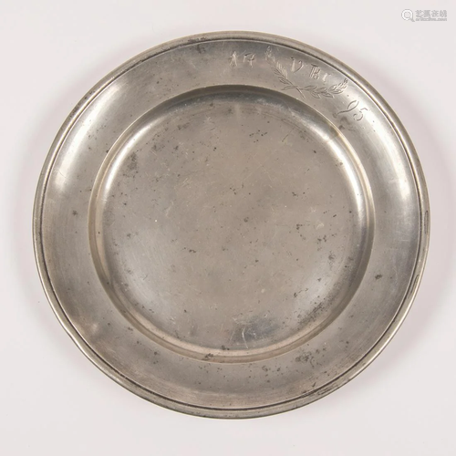 A Continental Pewter Plate with Triple Angel Touch