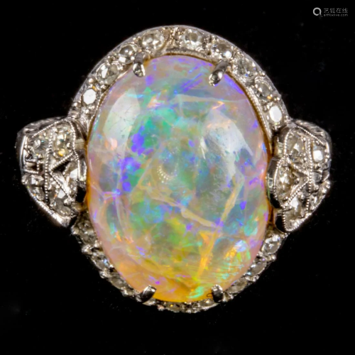 A Platinum Opal and Diamond Ring,