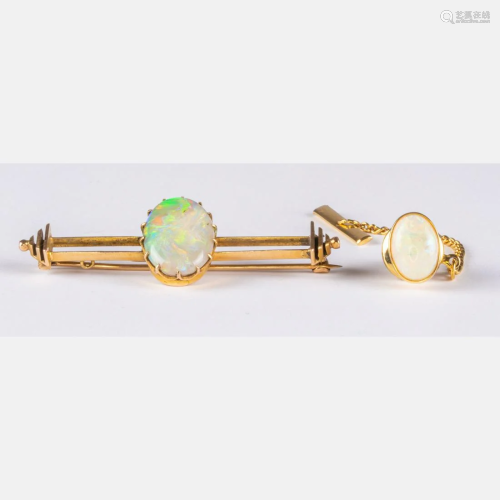 A 10kt and 14kt Yellow Gold Opal Brooch,