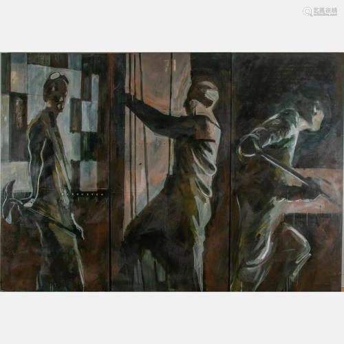P. L. Shuster (20th Century) Steel, Triptych, Oil on