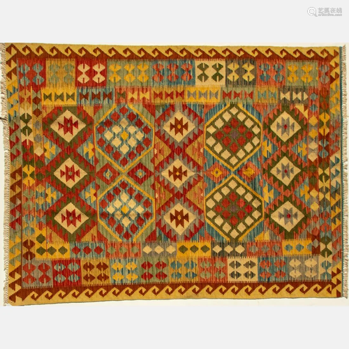 A Turkish Village Kilim Wool Rug, 21st Century.