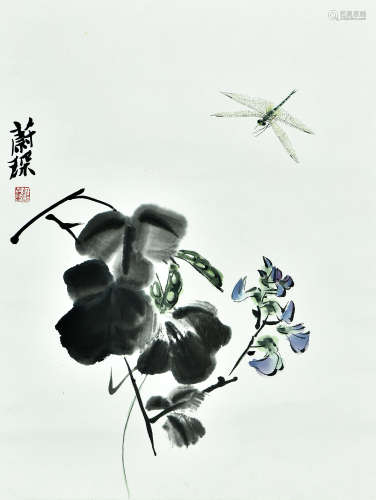 许鸿宾 花卉蜻蜓 纸本立轴