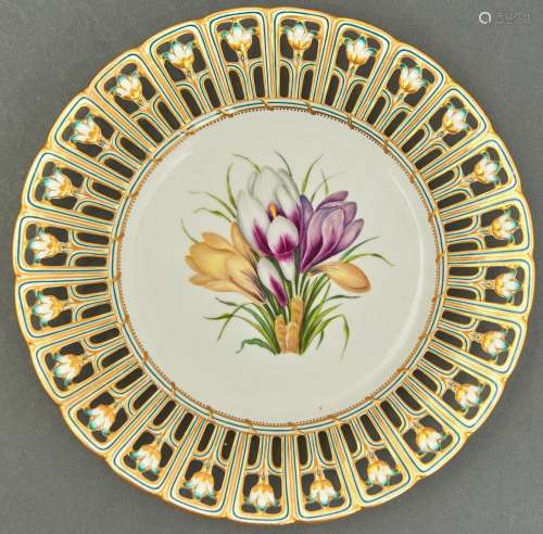 A Minton reticulated Devon shape botanical dessert plate, c1...