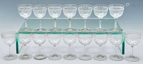 A set of sixteen port wine glasses, c1910, engraved with sta...