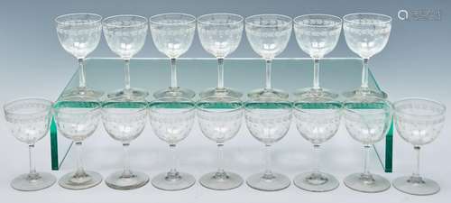 A set of sixteen port wine glasses, c1910, engraved with sta...