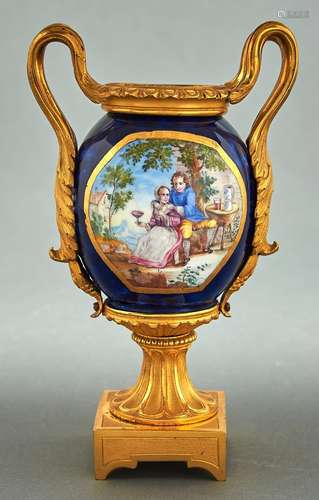 A French ormolu mounted porcelain vase, late 19th c, incorpo...