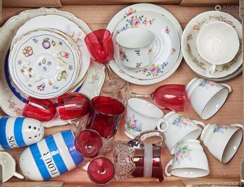 Miscellaneous ceramics, tea ware and cranberry glass, Torqua...