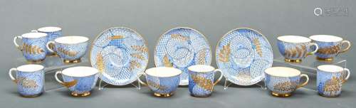 A set of six aesthetic or 'Japanesque' Royal Worcester tea c...