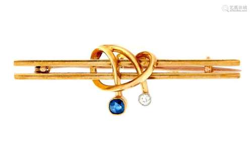 A sapphire and diamond knot-and-bar brooch, early 20th c, 44...