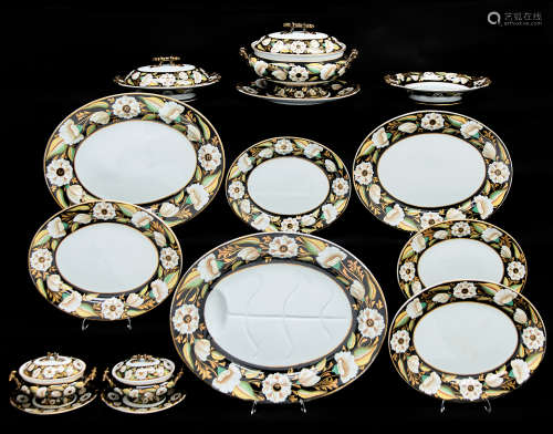 A G L Ashworth & Brothers dinner service, c1880, boldly deco...