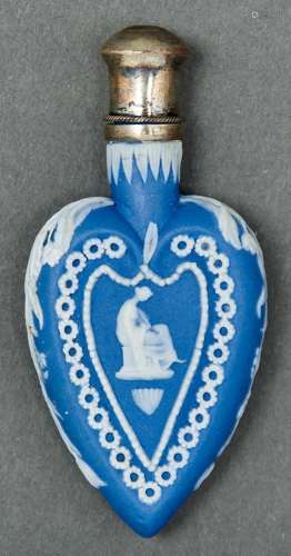 A heart shaped jasper scent bottle, late 19th c, sprigged wi...