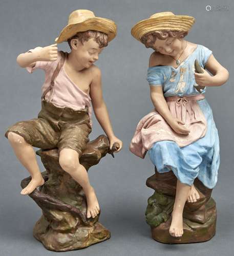 A pair of Goldscheider cold painted terracotta figures of a ...