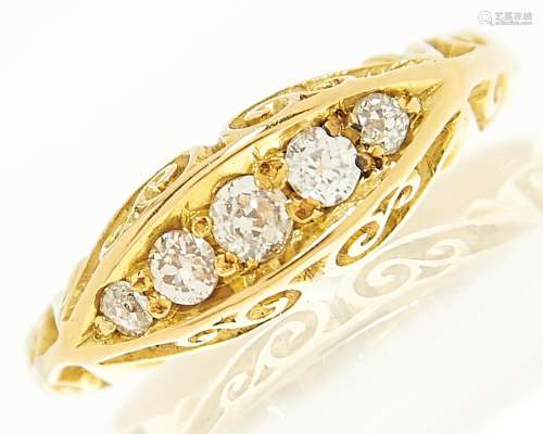 An Edwardian five stone diamond ring in 18ct gold, Birmingha...
