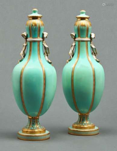 A pair of English porcelain vases and covers, possibly Coalp...