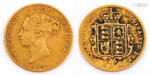 Gold coin. Half sovereign 1857