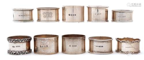 Ten Edwardian and later silver napkin rings, various makers ...