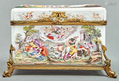 A Meissen casket, late 19th c, the lid and sides moulded in ...
