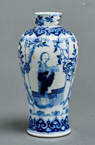 A Chinese blue and white vase, Kangxi mark, late Qing dynast...
