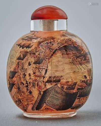 A Chinese interior painted glass snuff bottle, 20th c, paint...