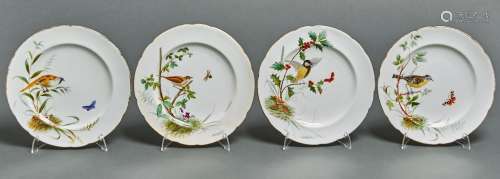 A set of four Minton bone china dessert plates, 1868, painte...