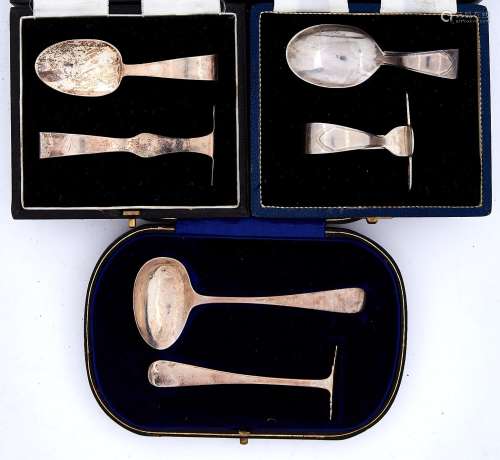 Three children's silver spoons and pushers, various makers a...