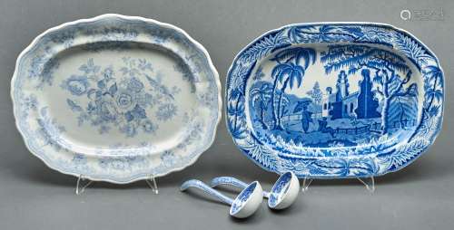A Davenport blue printed earthenware chinoiserie Ruins patte...