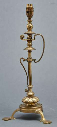 An unusual early electric handled brass table lamp, c1920, t...