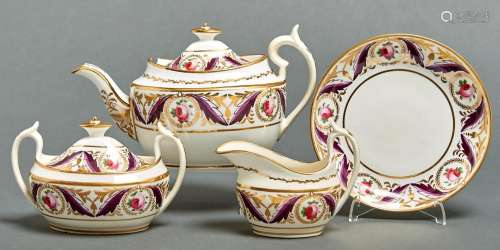 A Minton teapot and cover, sucrier and cover, cream jug and ...