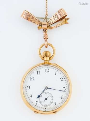An 18ct gold keyless lever lady's watch with enamel dial, in...