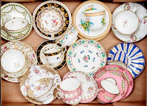 Two English porcelain trios, eight tea and coffee cups and a...