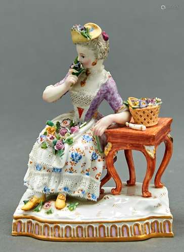 A Meissen figure of smell from a set of the five senses, c18...