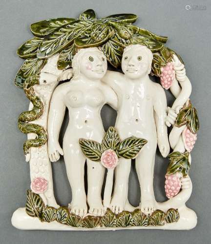Sylvie Aurore Nisbet (1931 - ) - Adam and Eve, hand belt gla...