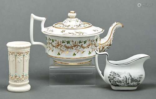 A John Ridgway teapot and cover, c1820, enamelled in green a...