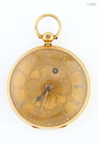 A Victorian 18ct gold lever watch with engraved dial, in eng...
