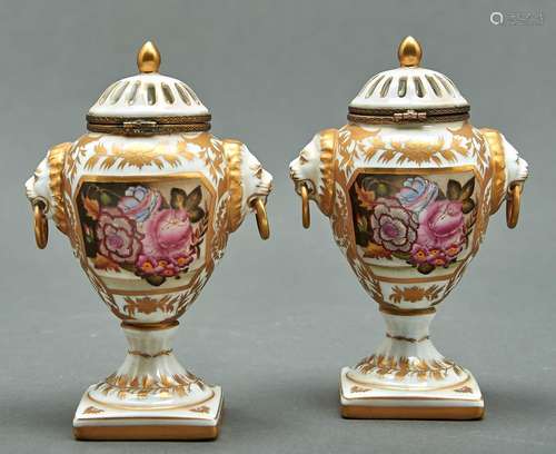 A pair of French giltmetal mounted porcelain pot pourri vase...