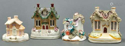 A Staffordshire bone china cottage ornee novelty inkwell and...