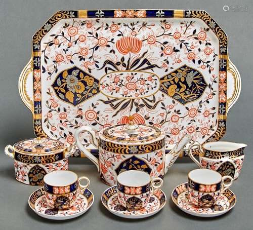 A Crown Derby Japan pattern cabaret set, 1882, with panelled...