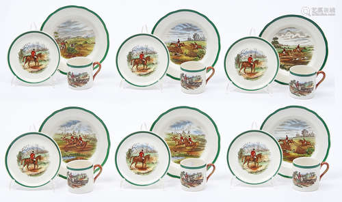 A set of six Copeland ivory earthenware Hunt pattern coffee ...