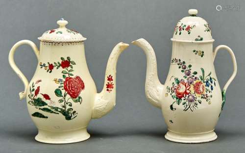 Two creamware teapots and covers, Staffordshire or Yorkshire...