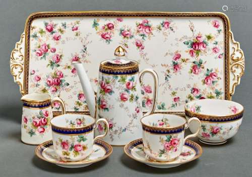 A Copeland bone china cabaret set, c1910, decorated with ros...