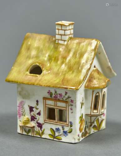 An English porcelain thatched cottage pastille burner, c1820...