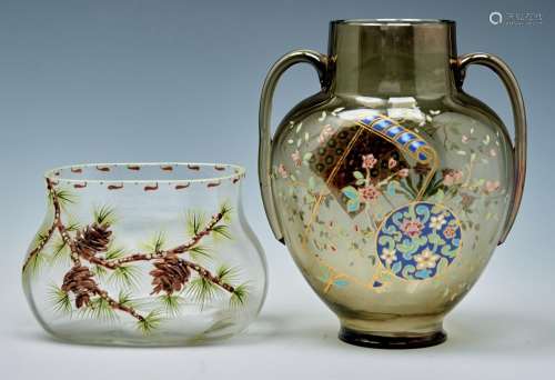 A French enamelled glass vase, c1880, of cinnamon glass enam...