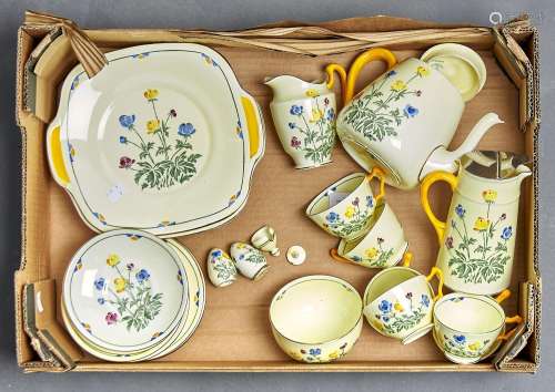 A Crown Staffordshire tea service for six, comprising six cu...
