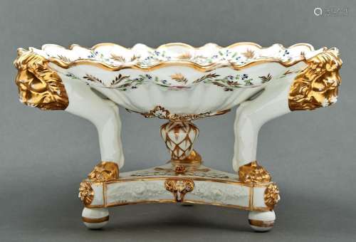 A Derby fluted comport, c1825, painted with the rose barbeau...