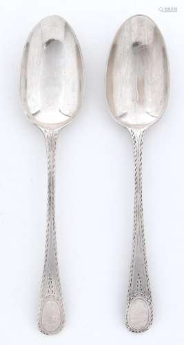 A pair of George III silver tablespoons, bright cut Old Engl...