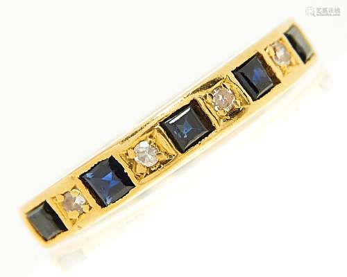A nine stone sapphire and diamond ring with calibre cut sapp...