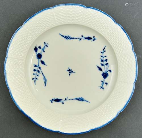A Chantilly blue and white plate, c1790, with osier moulded ...
