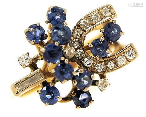 A sapphire and diamond cocktail ring in 14ct gold, import ma...