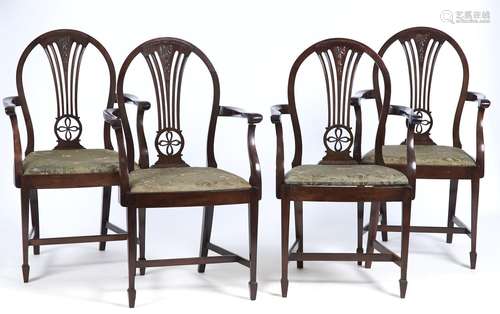 Four Hepplewhite style mahogany elbow chairs, mid 20th c, th...